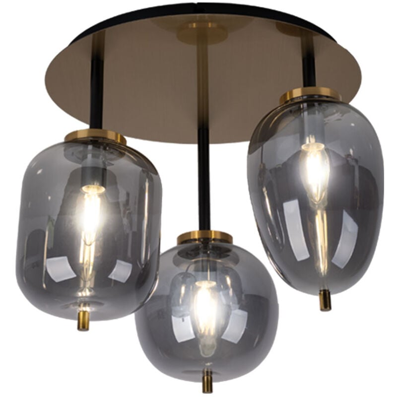 foto del prodotto plafoniera plafoniera vetro 3 fiamme paralume vetro soggiorno lampada ottone, vetro metallo color ottone, 3 attacchi e14, dxh 46x36 cm