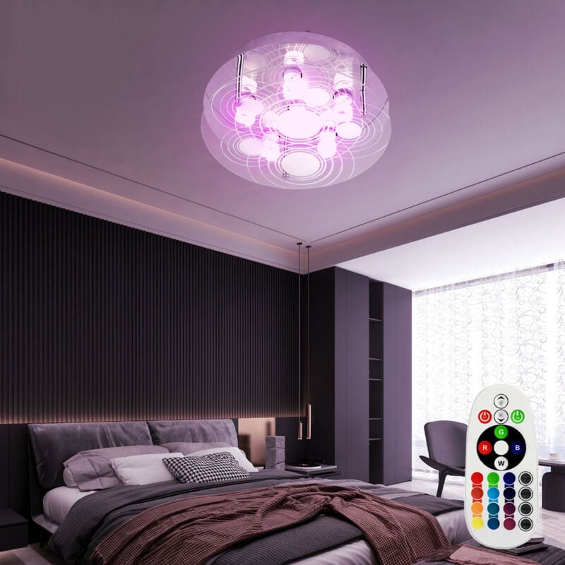 foto del prodotto plafoniera plafoniera vetro satinato 6 fiamme plafoniera soggiorno plafoniera dimmerabile telecomando 6x 3.5w 290lm bianco caldo pxh 33x12.5 cm