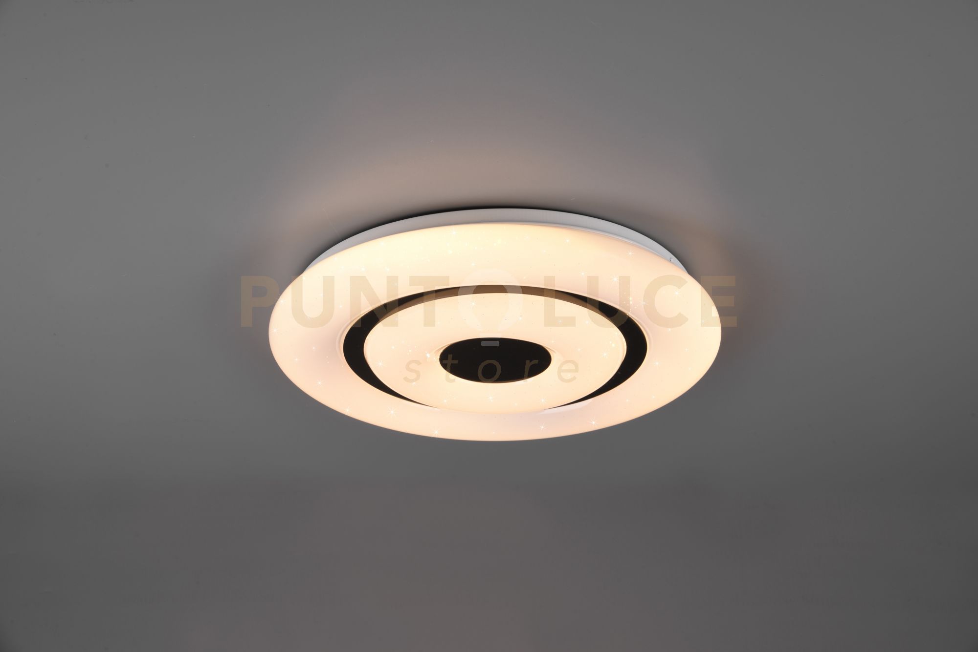 foto del prodotto plafoniera rana led diffusore effetto cielo stellato con telecomando d.40cm bordi neri r65081000