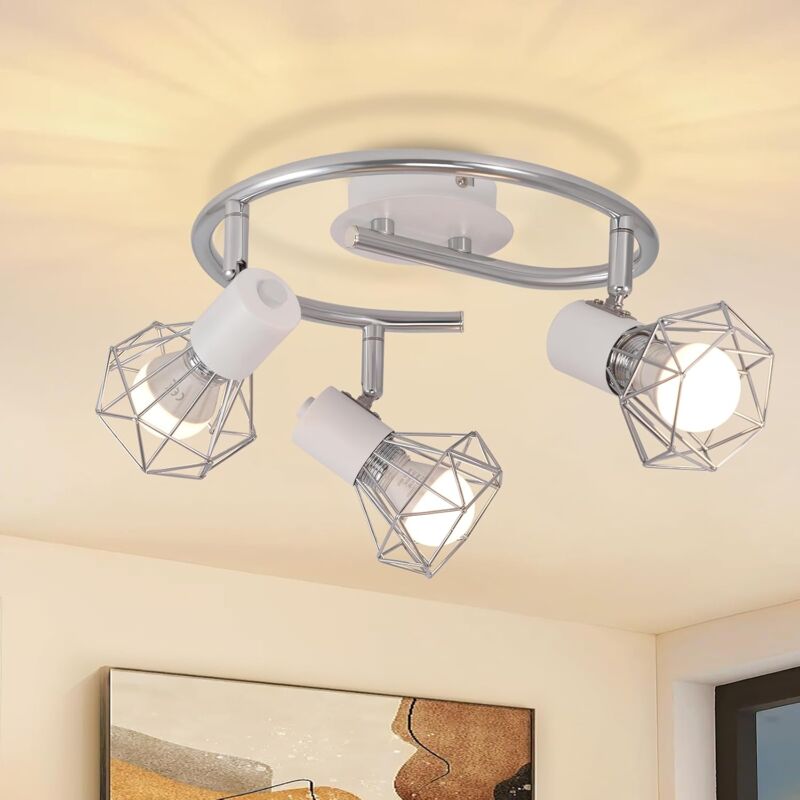 foto del prodotto plafoniera rotonda a 3 lampade plafoniera retr in metallo bianco e14 per soggiorno, camera da letto, ufficio, corridoio, cucina lampadine non