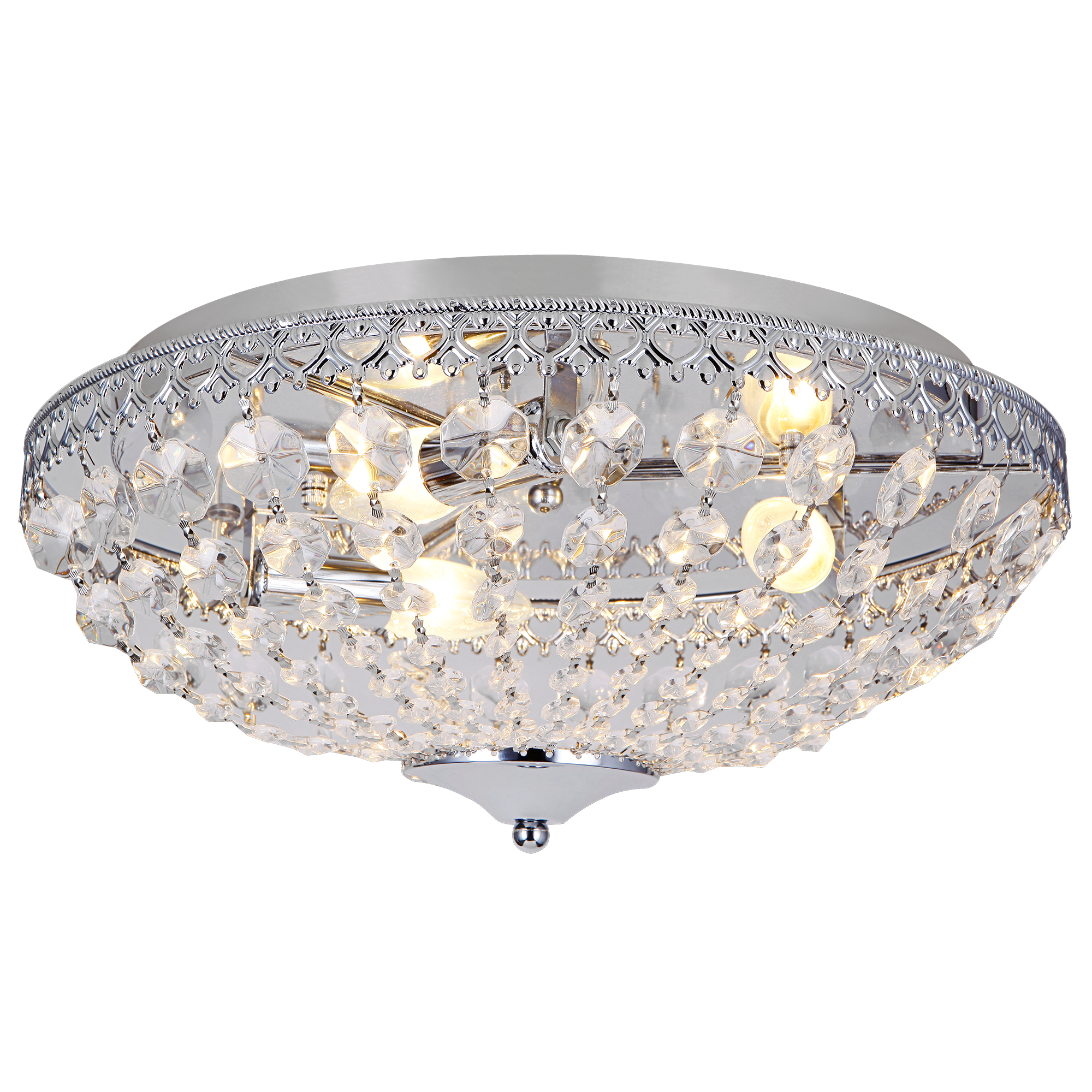 foto del prodotto plafoniera rotonda lydia con cristalli artificiali pendenti 40 cm cromo lux.pro 