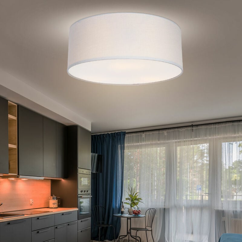 foto del prodotto plafoniera sala da pranzo rotonda plafoniera tessile grigio soggiorno lampada 3 fiamme moderna, copertura bianca, 3x e27, dxh 40 x 16,5 cm