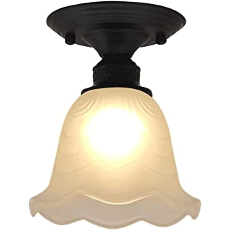 foto del prodotto plafoniera semi incassata a 1 luce, paralume in vetro bianco e nero con motivo floreale plafoniere per corridoio, foyer, attacco e27 senza