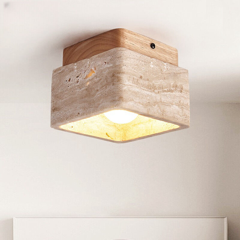 foto del prodotto plafoniera soffitto e27 retro lampada da soffitto quadrata luce da soffitto giallo legno luce bianco caldo 1pcs