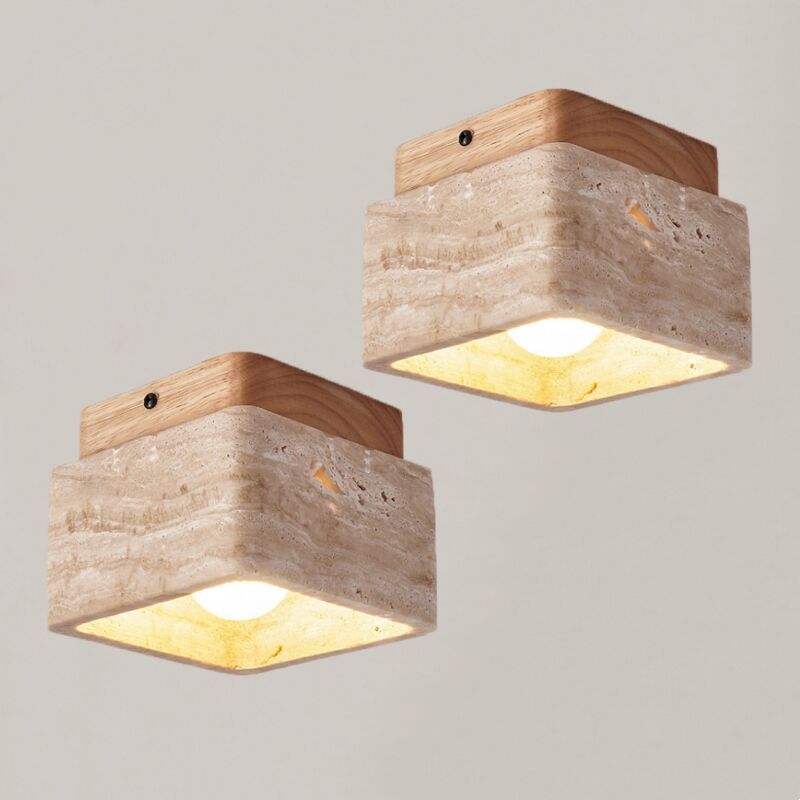 foto del prodotto plafoniera soffitto e27 retro lampada da soffitto quadrata luce da soffitto giallo legno luce bianco caldo 2pcs