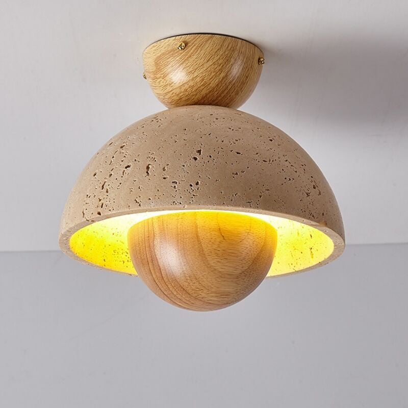 foto del prodotto plafoniera soffitto vintage lampada da soffitto art d eco travertino giallo e legno 23cm per soggiorno cucina bagno colore legno