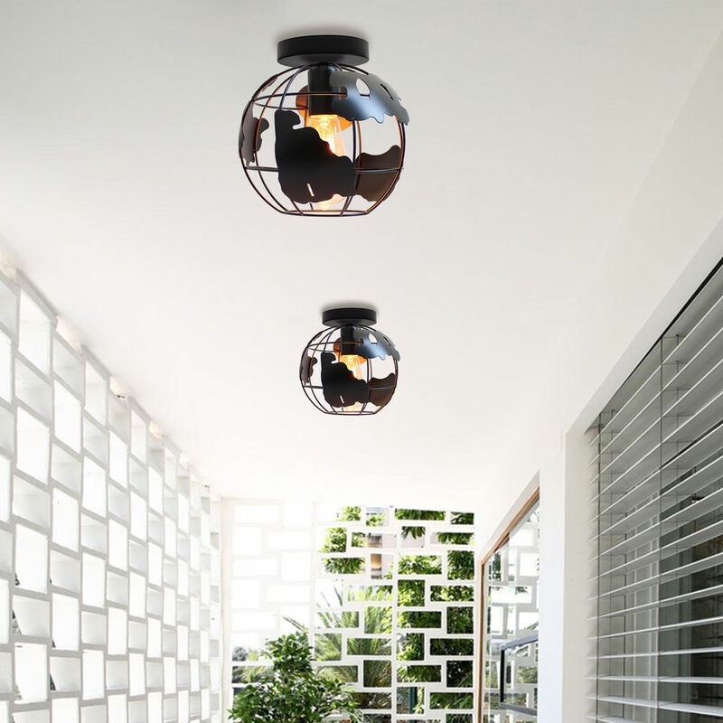 foto del prodotto plafoniera soffitto, vintage lampada da soffitto con 20cm gabbia globo, industriale stile illuminazione rotonda in metallo con e27 attacco per