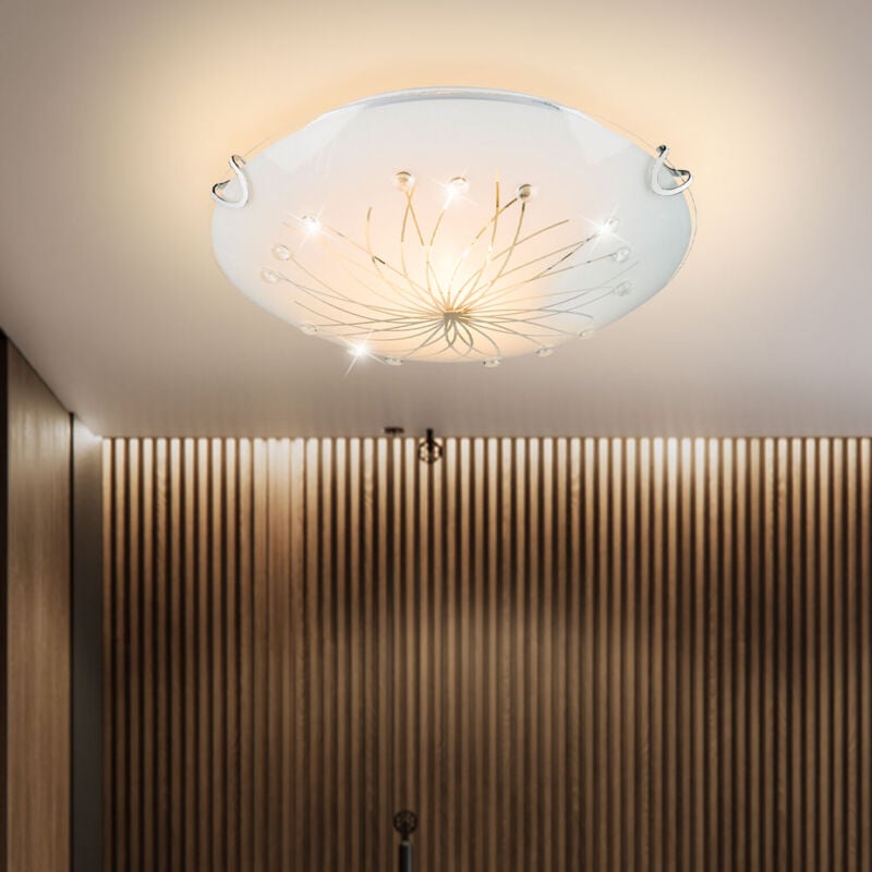 foto del prodotto plafoniera soggiorno camera da letto lampada cromo decoro linee pietre chiare