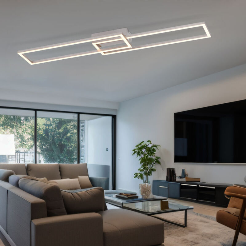 immagine 0 del prodotto plafoniera soggiorno lampada design lampada led plafoniera, dimmerabile 3 livelli, elementi mobili, argento, 2x 15.1w 1900lm 3000k, lxpxh 92.4x22x7cm