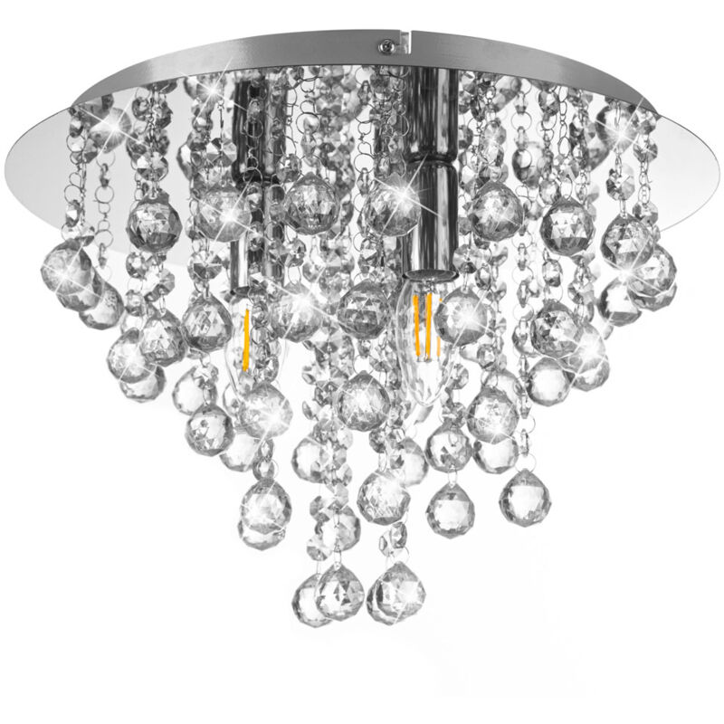 foto del prodotto plafoniera soggiorno lampada lampadario camera da letto lampada da soffitto cristalli, metallo cromo argento, 3 lampadine e14, d 38 cm