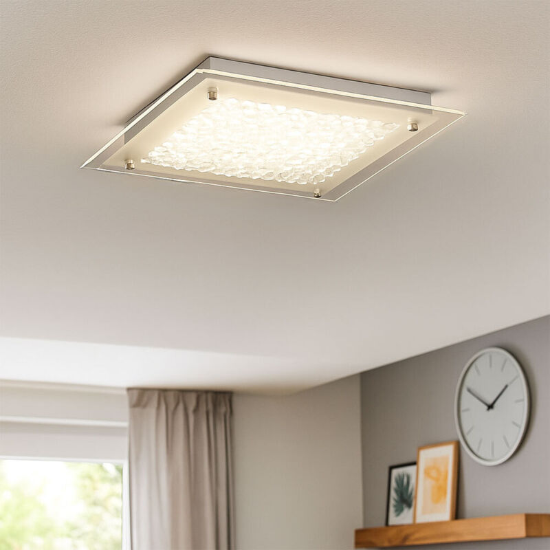 foto del prodotto plafoniera soggiorno plafoniera, vetro a goccia, bordo trasparente, 15w 1200 lumen bianco caldo l xx h 25 x 25 x 5 cm action 976701060300