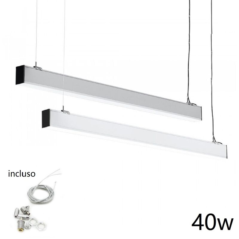 foto del prodotto plafoniera sospensione 40w 120cm con cavi sospensione alluminio silver illuminazione luce fredda