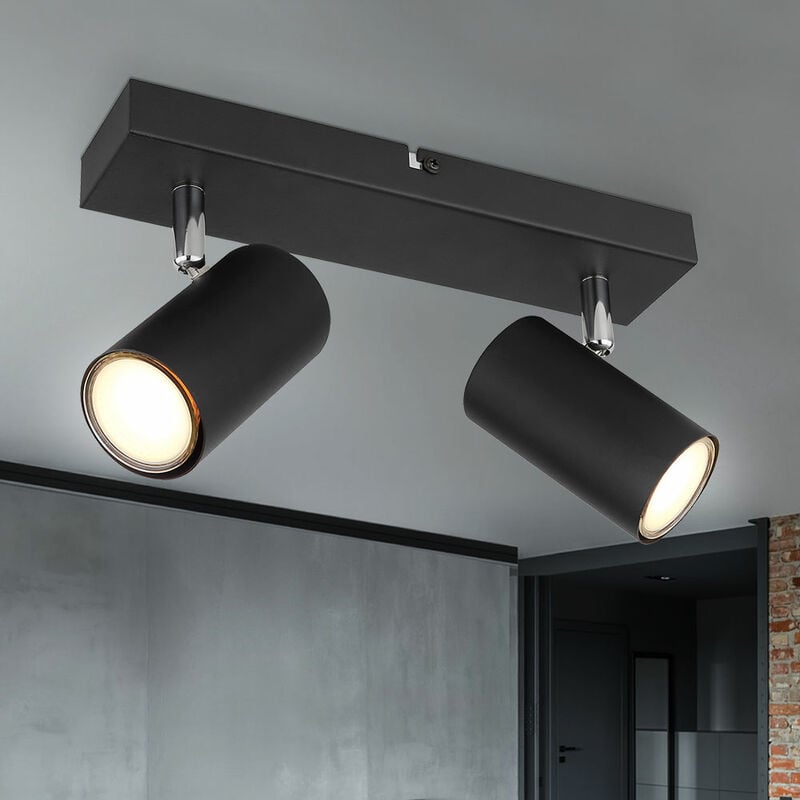 foto del prodotto plafoniera spot 2 fiamme faretto da soffitto nero lampada da soffitto sala da pranzo con faretti orientabili, metallo, 2x gu10, lxpxh 26x6x12