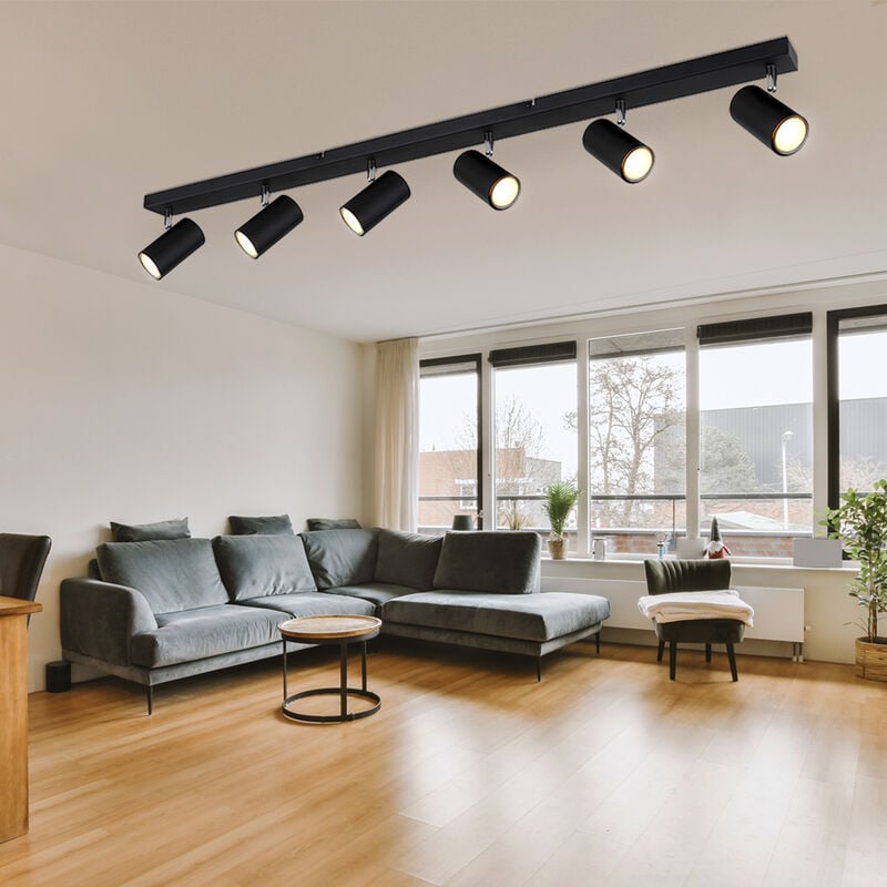 foto del prodotto plafoniera spot bar faretto da soffitto 6 fiamme luce soggiorno, plafoniera con faretti orientabili, metallo nero, 6x gu10, lxpxh 115x6x12 cm