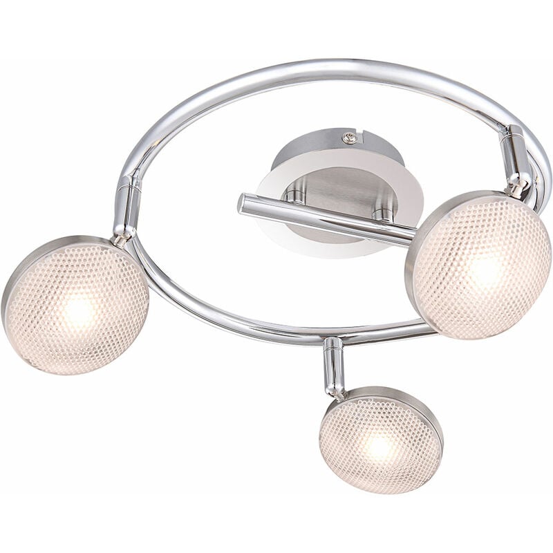 foto del prodotto plafoniera spot orientabile rondell cromo lampada da soffitto alluminio, nichel opaco, 3x led 5w 345lm bianco caldo, dxh 25x16,5 cm