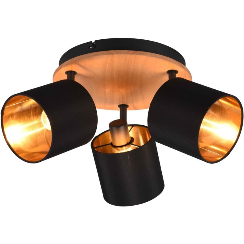 foto del prodotto plafoniera tommy 3 faretti e portafarettis base legno con paralumi nero e oro r81333930