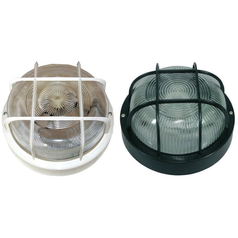 foto del prodotto plafoniera tonda con gabbia max 40w ip44 185x105h. colore bianco