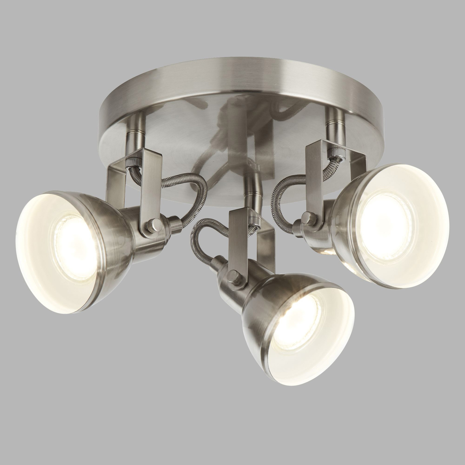 foto del prodotto plafoniera tonda contemporanea focus spot acciaio argento bianco 3 luci gu10