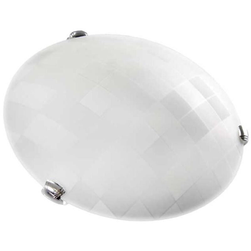 foto del prodotto plafoniera tonda in vetro bianco con design a quadri da 40 cm