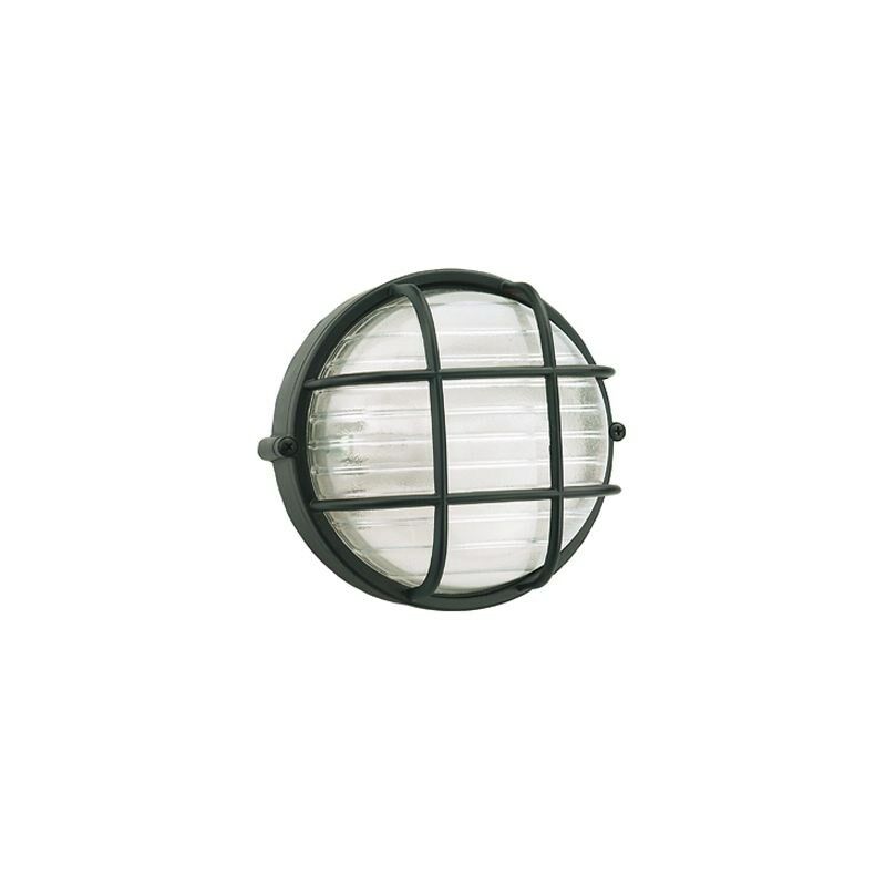 foto del prodotto plafoniera tonda muro da esterno lampada parete gabbia illuminazione luce sovil dimensione grande h 24 cm colore nera con gabbia