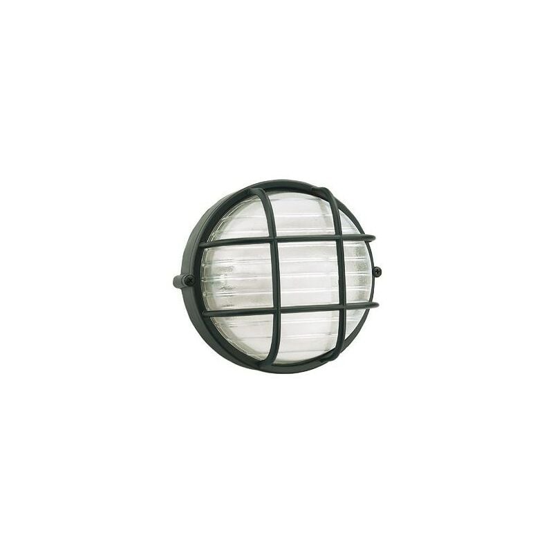 foto del prodotto plafoniera tonda muro da esterno lampada parete gabbia illuminazione luce sovil dimensione piccola h 18 cm colore nera con gabbia