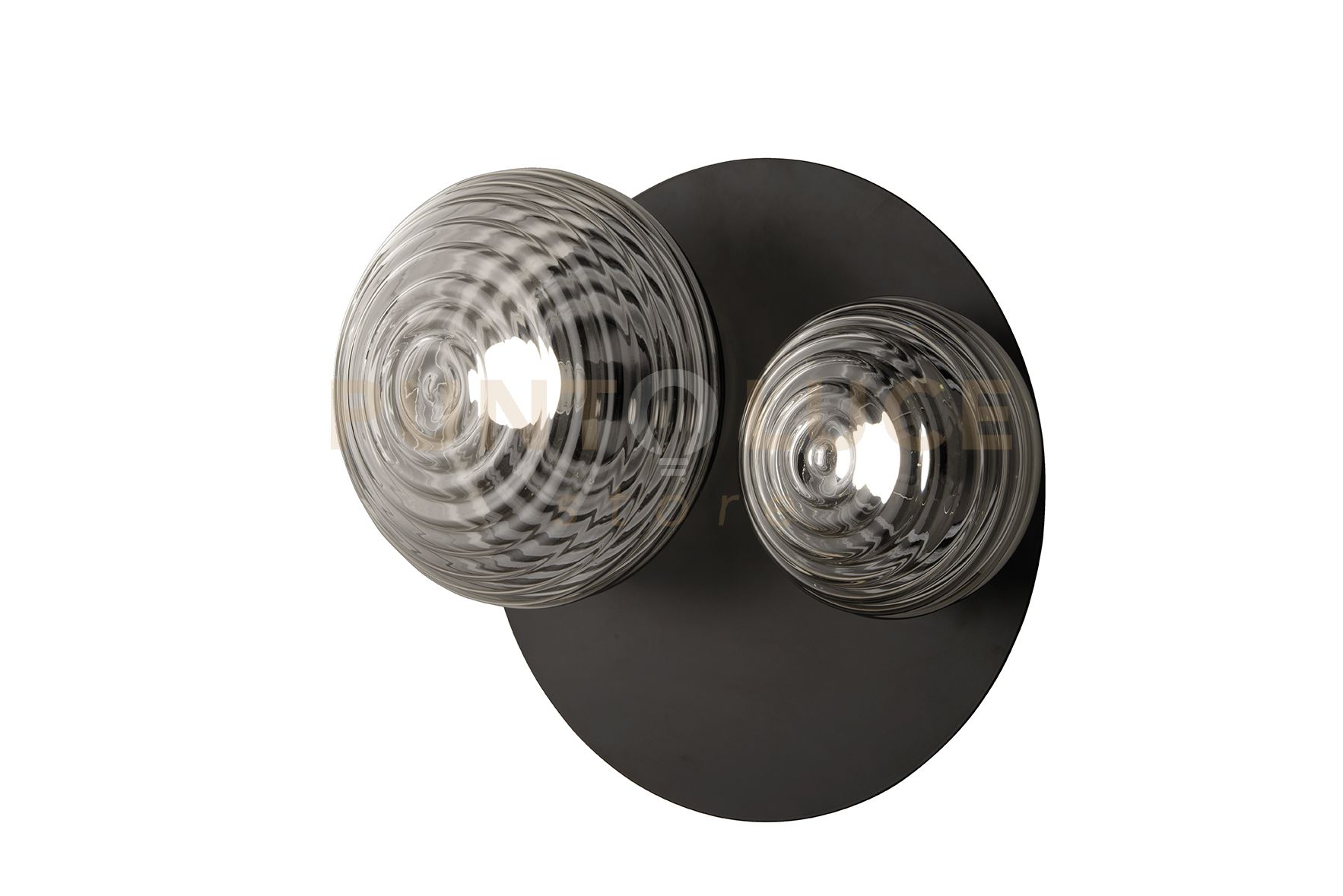 foto del prodotto plafoniera tondo/2 nero base nero 2 vetri fume' 1 luce attacco e14 1 luce attacco e27 d.52cm