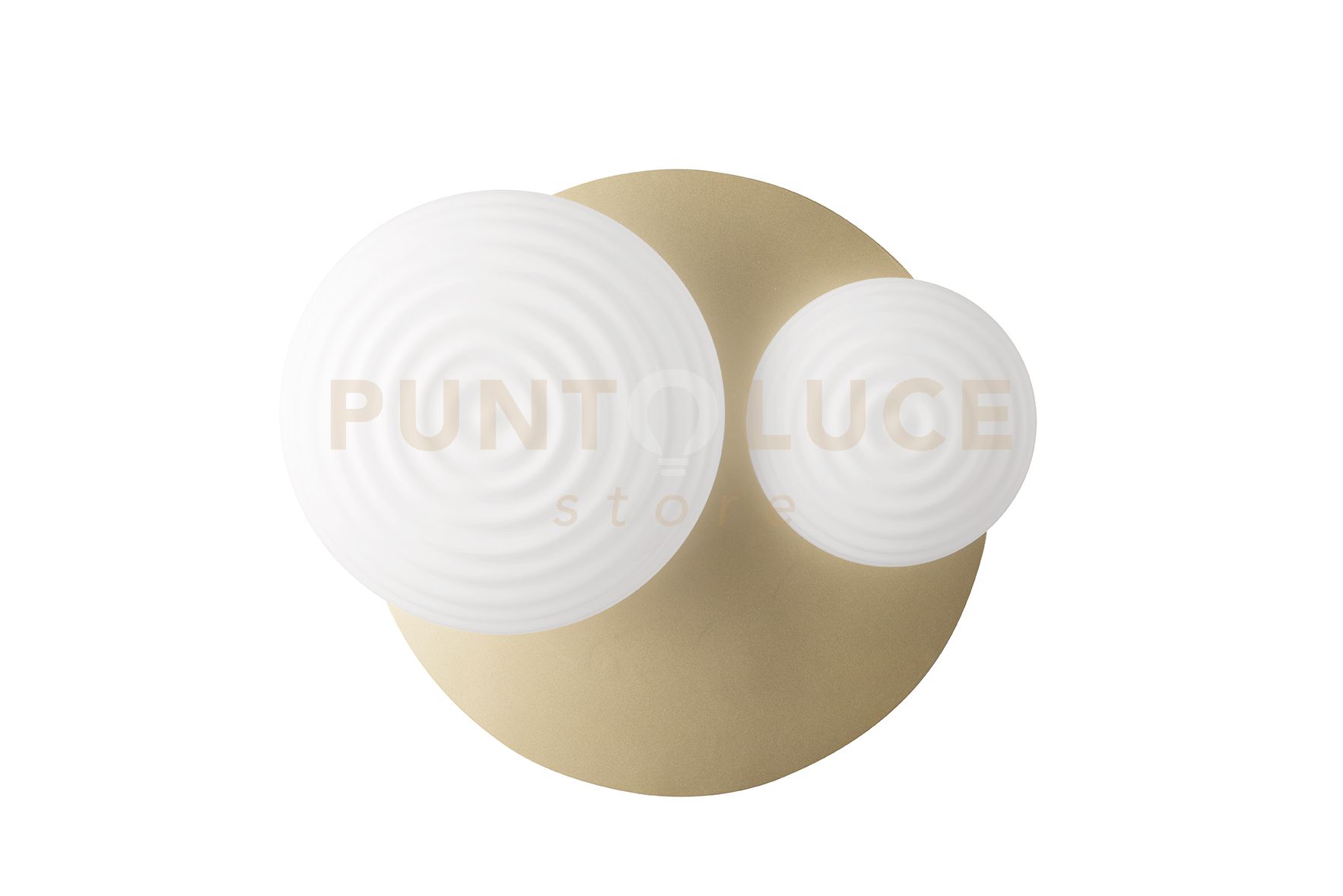 foto del prodotto plafoniera tondo 2 oro base oro 2 vetri bianco opaco 1 luce attacco e14 1 luce attacco e27 d.52cm