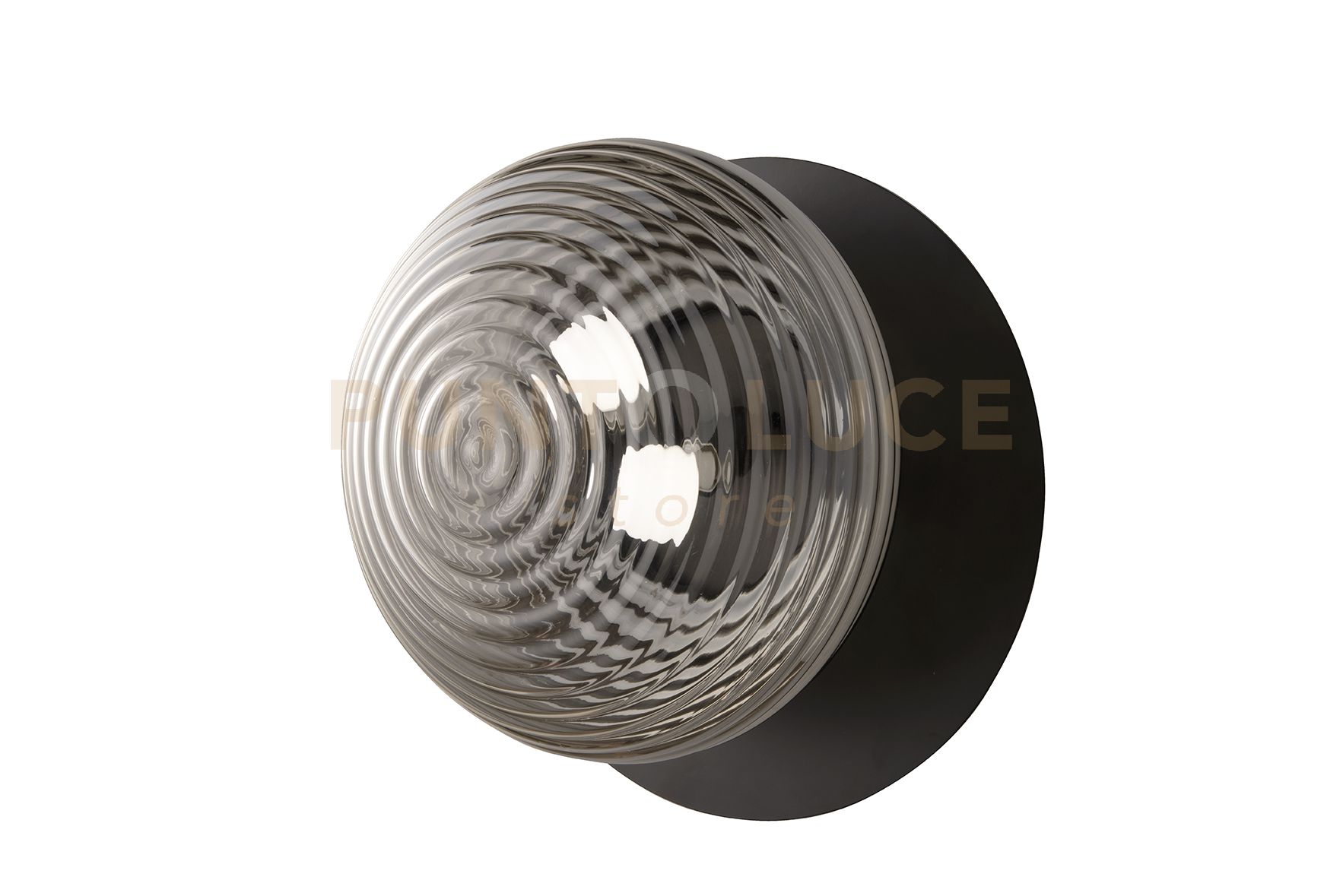 foto del prodotto plafoniera tondo base nera 1 vetro fume' 2 luci attacco e27 d.46cm