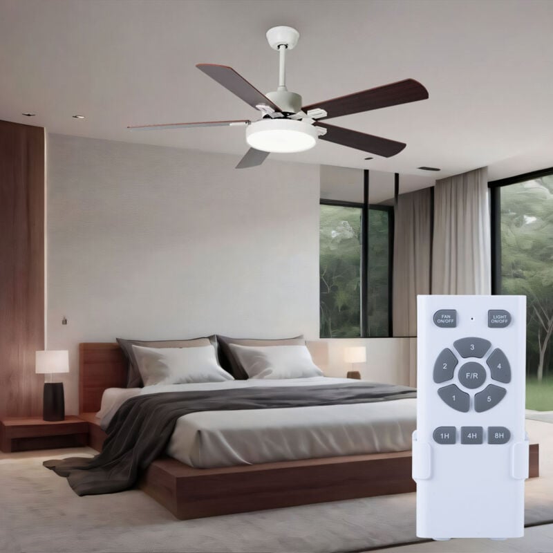 foto del prodotto plafoniera ventilatore da soffitto ventilatore da camera raffreddatore lampada da soggiorno, ferro acrilico compensato marrone, telecomando 5 livelli
