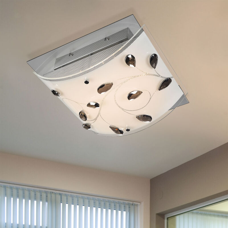 foto del prodotto plafoniera vetro cristallo luce soggiorno plafoniera quadrata lampada soggiorno, metallo opale, 1x led 18w 1700 lm bianco caldo, lxpxh 30x30x12 cm