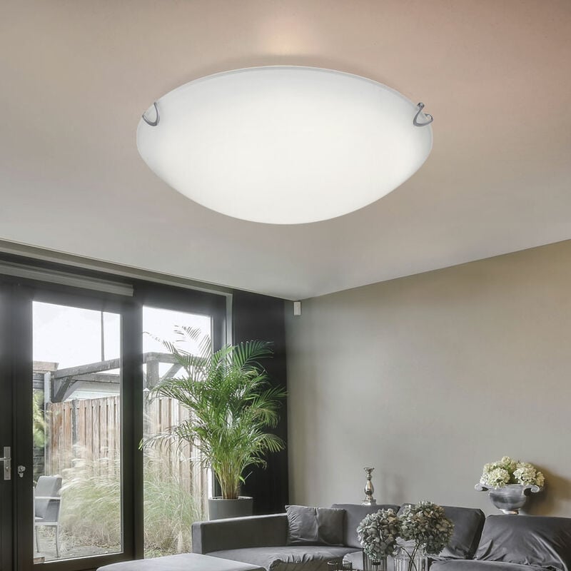 foto del prodotto plafoniera vetro lampada soggiorno plafoniera plafoniera bianco, metallo satinato, 1x led 16w 930lm bianco caldo, dxh 30x7 cm