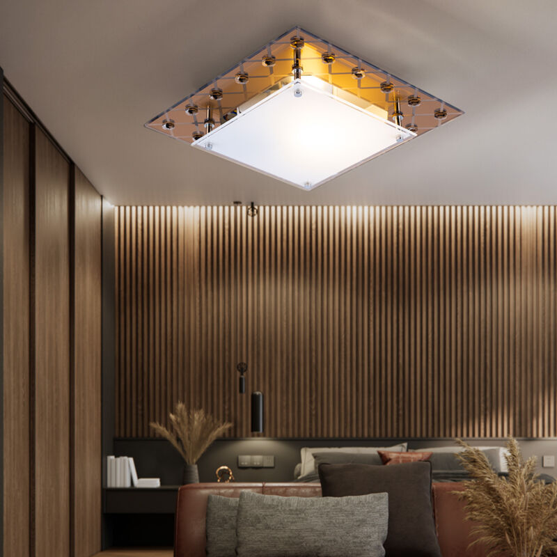 foto del prodotto plafoniera vetro specchio lampada da soffitto cristalli vetro luce soggiorno, metallo color rame, 1x attacco e27, lxlxh 26x26x8,5 cm
