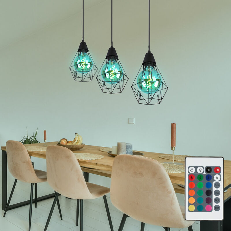 foto del prodotto plafoniera vintage a sospensione remote control luce a gabbia dimmerabile in un set comprensivo di lampadine a led rgb