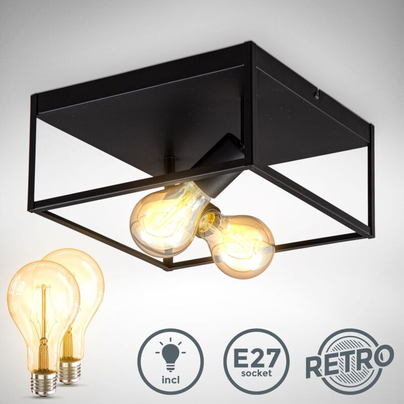 foto del prodotto plafoniera vintage black metal ceiling lamp industrial retro wire e27 cage incl. lampadina