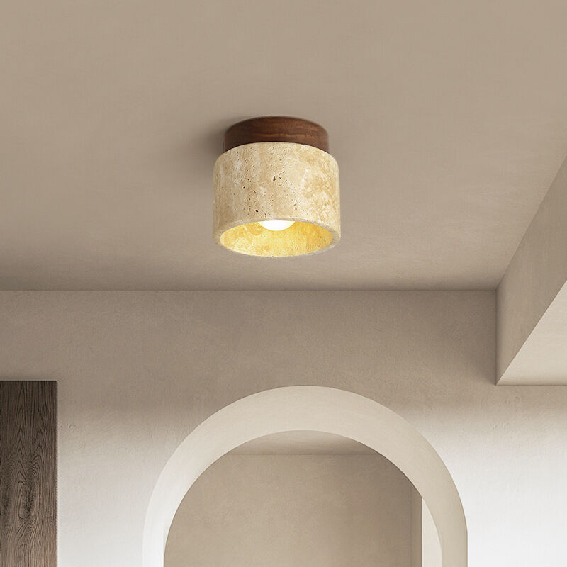foto del prodotto plafoniera vintage e27 lampadario soffitto travertino giallo e legno lampadario semplice creativo 1 pezzo