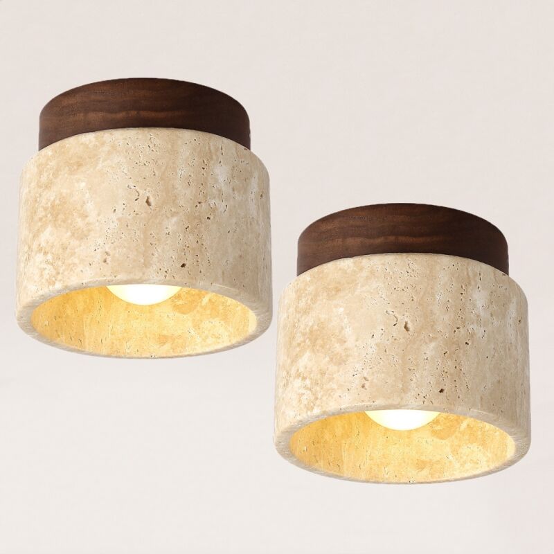 foto del prodotto plafoniera vintage e27 lampadario soffitto travertino giallo e legno lampadario semplice creativo 2 pezzi