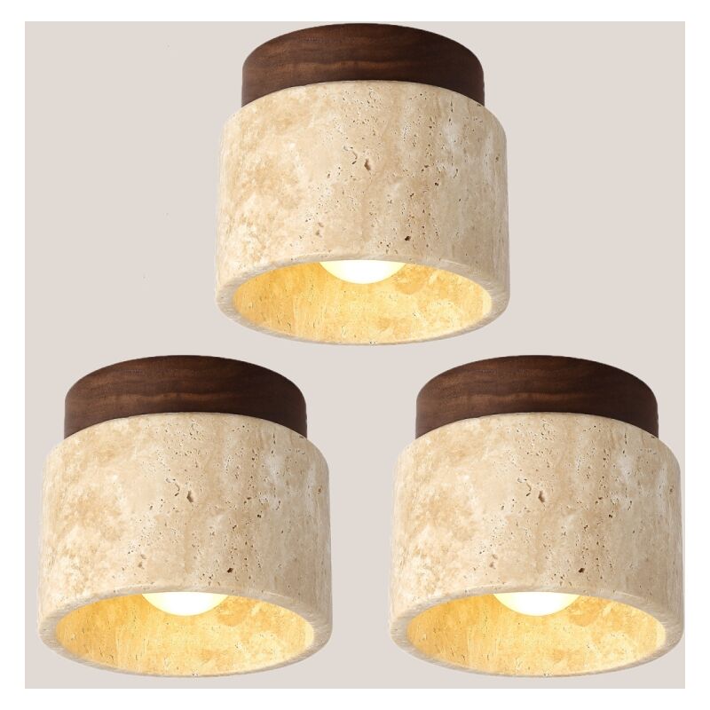 foto del prodotto plafoniera vintage e27 lampadario soffitto travertino giallo e legno lampadario semplice creativo 3 pezzi