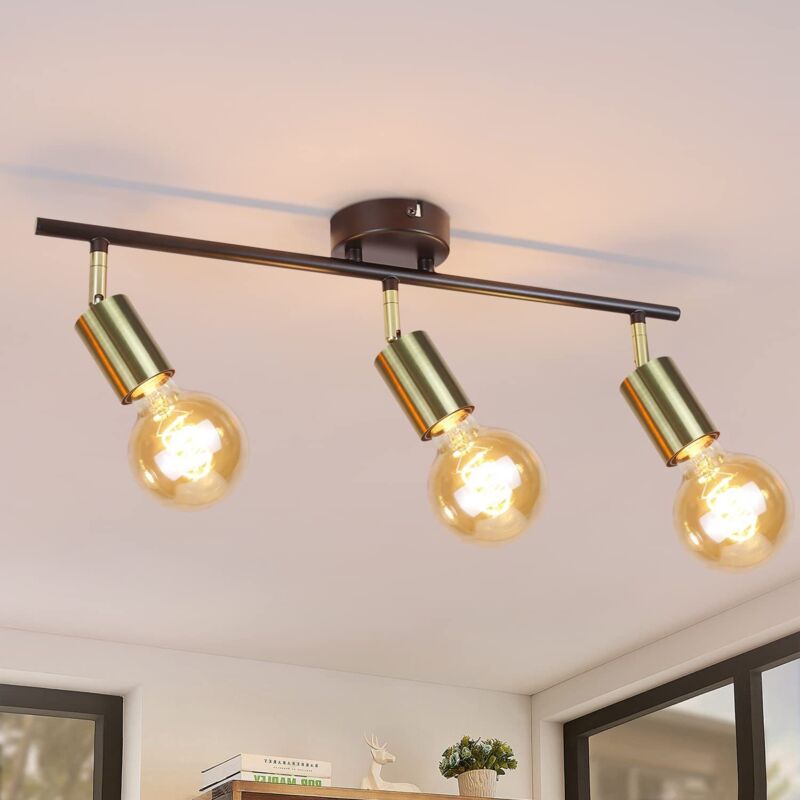 foto del prodotto plafoniera vintage faretto da soffitto a 3 luci i e27 plafoniera industriale lampada da cucina nero oro faretti da soffitto retro faretti da soffitto