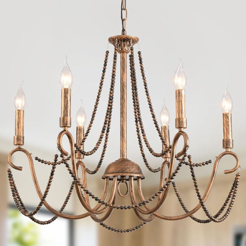 foto del prodotto plafoniera vintage francese classico lampadario appeso ferro battuto lampada bronzo 6 luci ganeed