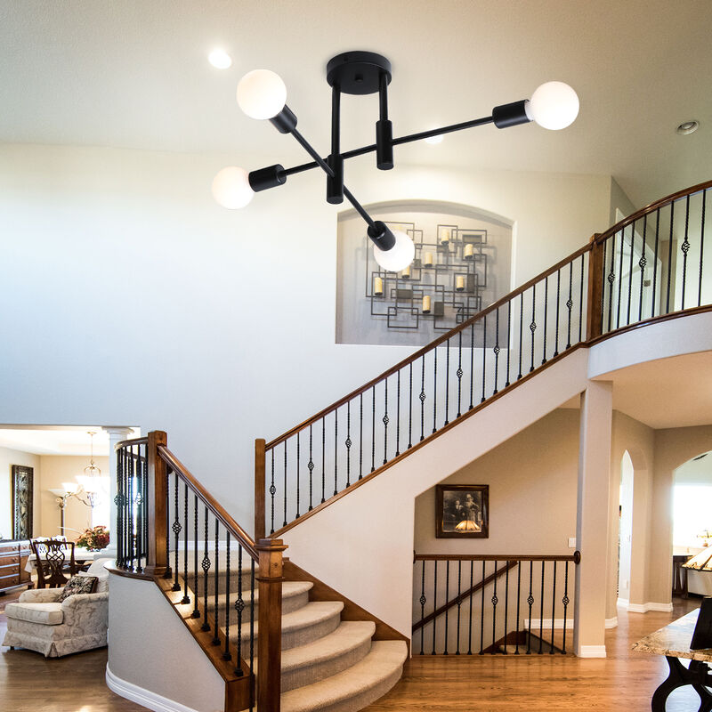 foto del prodotto plafoniera vintage industriale 4 luci e27 lampada da soffitto in metallo illuminazione interna creativa per sala da pranzo camera da letto soggiorno