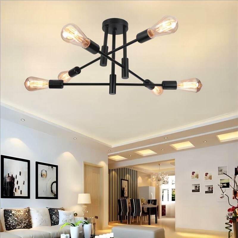 foto del prodotto plafoniera vintage industriale 6 luci e27 lampada da soffitto in metallo illuminazione interna creativa per sala da pranzo camera da letto soggiorno