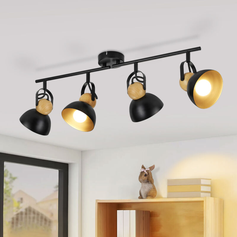 foto del prodotto plafoniera vintage nera gbly 4 lampadine spot retr e27 lampada da corridoio orientabile a 350 faretti da soffitto in metallo plafoniera da interno