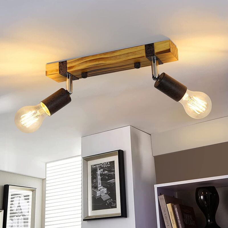 foto del prodotto plafoniera vintage plafoniera industriale a 2 luci in legno con faretti regolabili da 30 cm per corridoio, cucina, sala da pranzo, soggiorno, senza