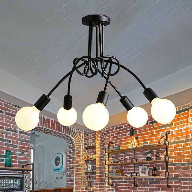 foto del prodotto plafoniere creativo, 5 luci lampadario a soffitto in industriale stile, illuminazione a form di spider con supporto e27 per cucina camera da letto