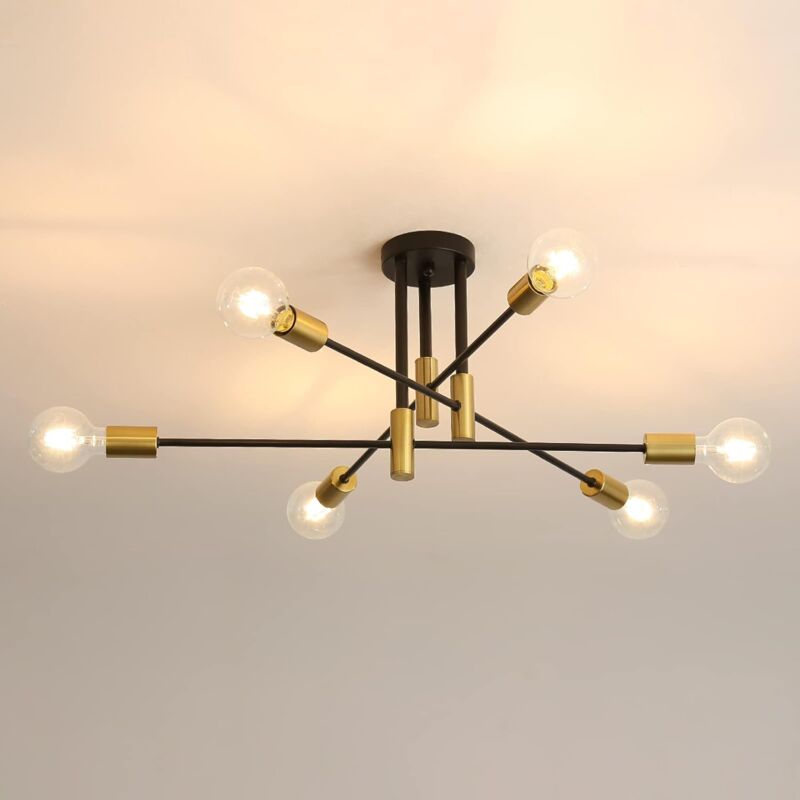 foto del prodotto plafoniere industriale nero e oro, lampadario industriale a 6 luci e27 per camera da letto e soggiorno lampadine escluse goeco
