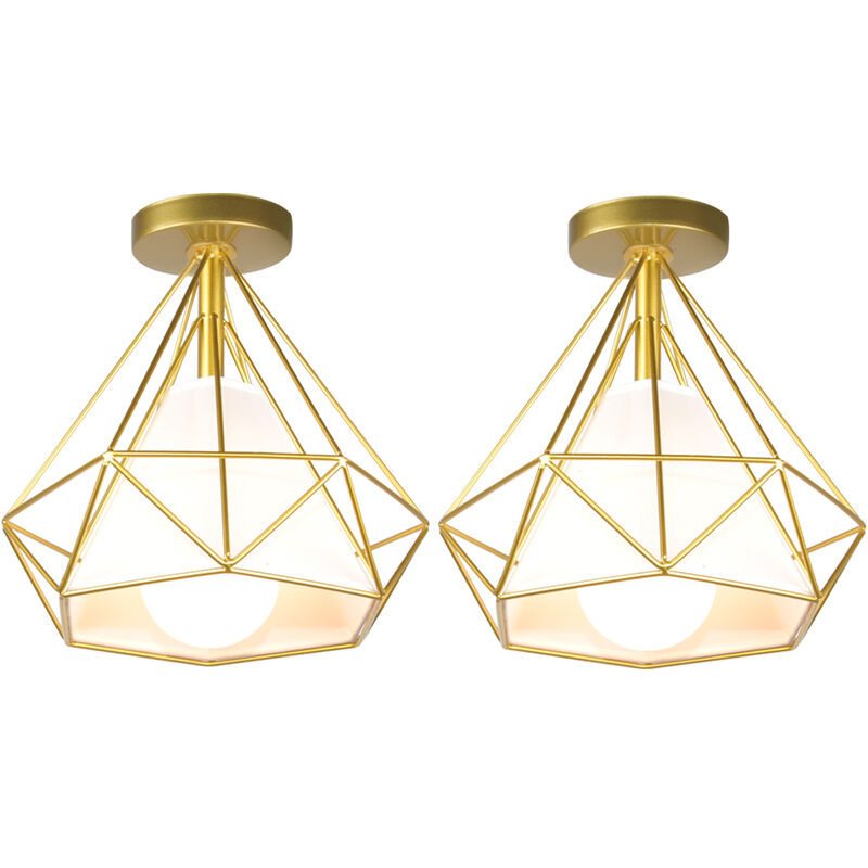 foto del prodotto plafoniere interni, lampade a soffitto a forma di 25cm diamante in metallo e27, illuminazione a soffitto per corridoio bar cucina oro 2 pezzi