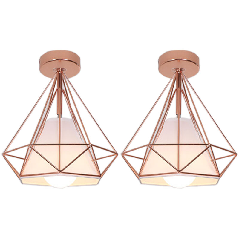 foto del prodotto plafoniere interni, lampade a soffitto a forma di 25cm diamante in metallo e27, illuminazione a soffitto per corridoio bar cucina oro rosa 2 pezzi