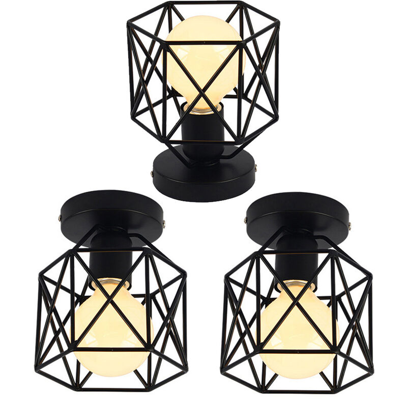 foto del prodotto plafoniere soffitto, 16cm mini piazza lampade a soffitto, illuminazione con metallo gabbia e27 per soggiorno sala da pranzo camera da letto 3x nero 