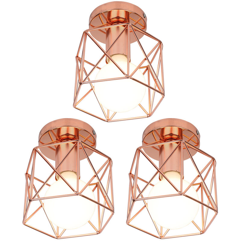 foto del prodotto plafoniere soffitto, 16cm mini piazza lampade a soffitto, illuminazione con metallo gabbia e27 per soggiorno sala da pranzo camera da letto 3x oro