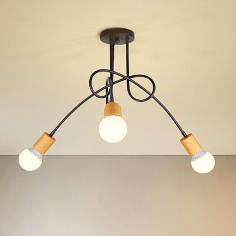 foto del prodotto plafoniere spider, lampadario a soffitto in industriale stile, illuminazione creativo supporto e27 per cucina camera da letto 3 luci nero e legna